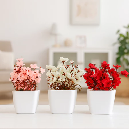 3 Mini Vasinhos com Cerejeira, Palmeira, Coqueiro ou Suculentas